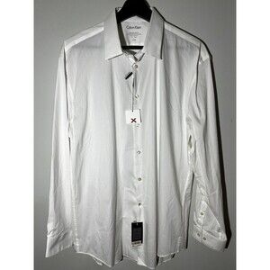 Calvin Klein Men's Sz 16 32/33L White Button Down Shirt Slim Fit, Tech stretch